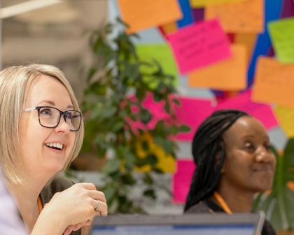 People smiling during a meeting